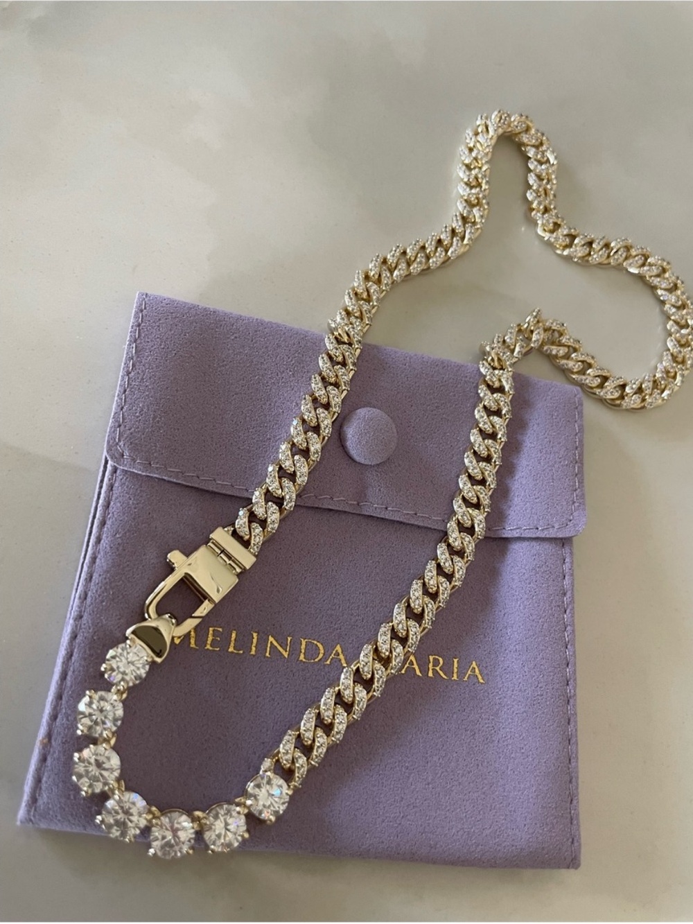 NWT Melinda Maria Gold “Pavé Julian Loves Diamonds Necklace 6.8mm” - Picture 2 of 9